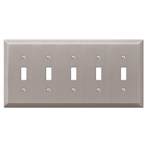 Century Brushed Nickel Steel - 5 Toggle Wallplate - Wallplate Warehouse 163T5BN 070686574584 5 Toggle