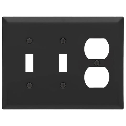 Century Matte Black Steel - 2 Toggle/1 Duplex - Wallplate Warehouse 163TTDMB - B 070686020319 3 Rocker