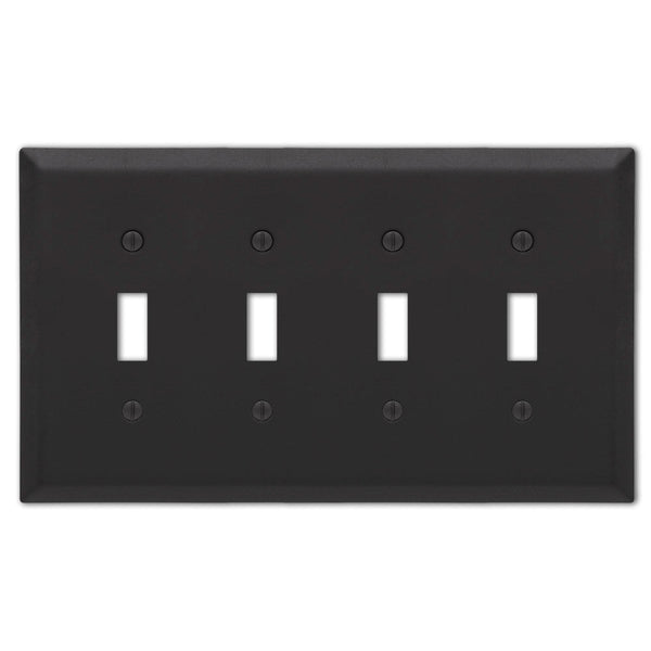 Century Matte Black Steel - 4 Toggle Wallplate - Wallplate Warehouse 163T4MB 070686004555 4 Toggle