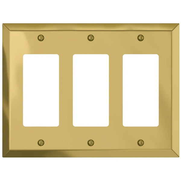 Century Polished Brass Steel - 3 Rocker Wallplate - Wallplate Warehouse 163RRRBR 070686579756 3 Rocker