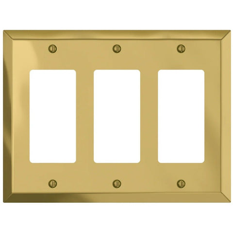 Century Polished Brass Steel - 3 Rocker Wallplate - Wallplate Warehouse 163RRRBR 070686579756 3 Rocker