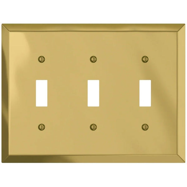 Century Polished Brass Steel - 3 Toggle Wallplate - Wallplate Warehouse 163TTTBR 070686164587 3 Toggle