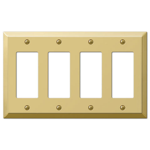Century Polished Brass Steel - 4 Rocker Wallplate - Wallplate Warehouse 163R4BR 070686579763 4 Rocker