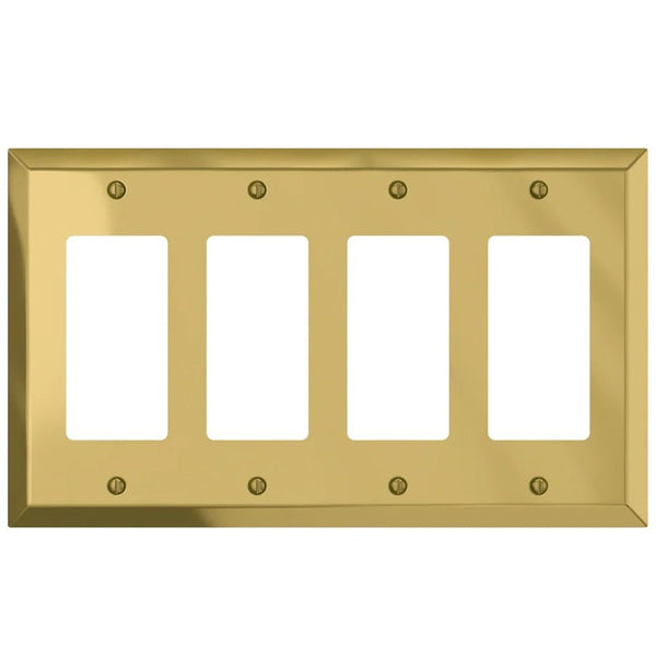 Century Polished Brass Steel - 4 Rocker Wallplate - Wallplate Warehouse 163R4BR 070686579763 4 Rocker