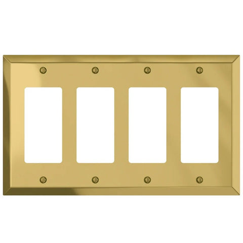 Century Polished Brass Steel - 4 Rocker Wallplate - Wallplate Warehouse 163R4BR 070686579763 4 Rocker