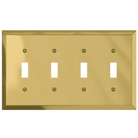 Century Polished Brass Steel - 4 Toggle Wallplate - Wallplate Warehouse 163T4BR 070686164600 4 Toggle
