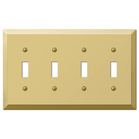 Century Polished Brass Steel - 4 Toggle Wallplate - Wallplate Warehouse 163T4BR 070686164600 4 Toggle