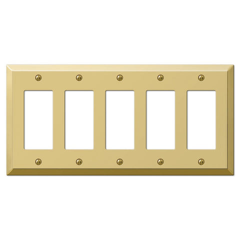 Century Polished Brass Steel - 5 Rocker Wallplate - Wallplate Warehouse 163R5BR 070686579770 5 Rocker