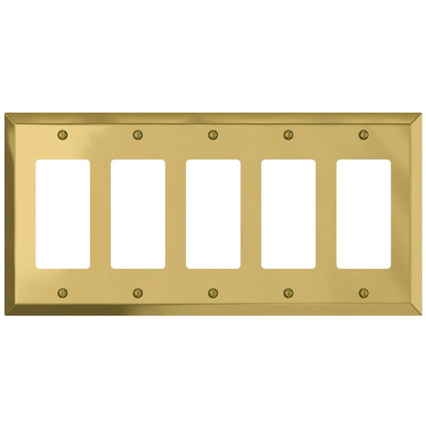 Century Polished Brass Steel - 5 Rocker Wallplate - Wallplate Warehouse 163R5BR 070686579770 5 Rocker