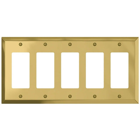 Century Polished Brass Steel - 5 Rocker Wallplate - Wallplate Warehouse 163R5BR 070686579770 5 Rocker