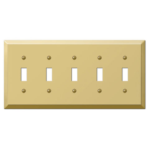 Century Polished Brass Steel - 5 Toggle Wallplate - Wallplate Warehouse 163T5BR 070686579787 5 Toggle