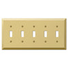 Century Polished Brass Steel - 5 Toggle Wallplate - Wallplate Warehouse 163T5BR 070686579787 5 Toggle