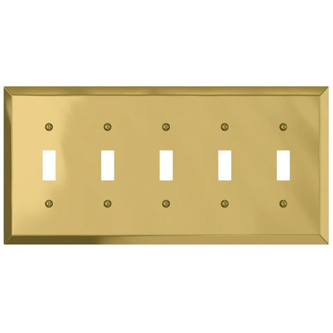 Century Polished Brass Steel - 5 Toggle Wallplate - Wallplate Warehouse 163T5BR 070686579787 5 Toggle