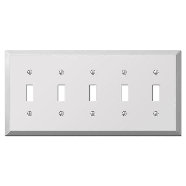 Century Polished Chrome Steel - 5 Toggle Wallplate - Wallplate Warehouse 161T5 070686579671 5 Toggle