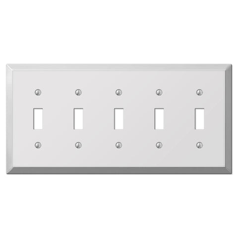 Century Polished Chrome Steel - 5 Toggle Wallplate - Wallplate Warehouse 161T5 070686579671 5 Toggle
