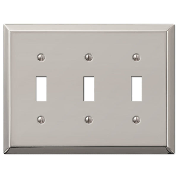 Century Polished Nickel Steel - 3 Toggle Wallplate - Wallplate Warehouse 163TTTPN 070686574256 3 Toggle