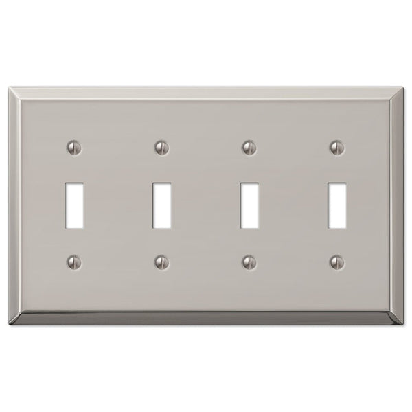 Century Polished Nickel Steel - 4 Toggle Wallplate - Wallplate Warehouse 163T4PN 070686574270 4 Toggle