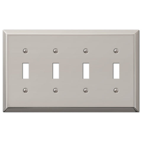 Century Polished Nickel Steel - 4 Toggle Wallplate - Wallplate Warehouse 163T4PN 070686574270 4 Toggle