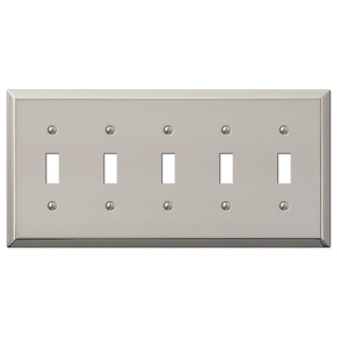 Century Polished Nickel Steel - 5 Toggle Wallplate - Wallplate Warehouse 163T5PN 070686574294 5 Toggle