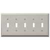 Century Polished Nickel Steel - 5 Toggle Wallplate - Wallplate Warehouse 163T5PN 070686574294 5 Toggle