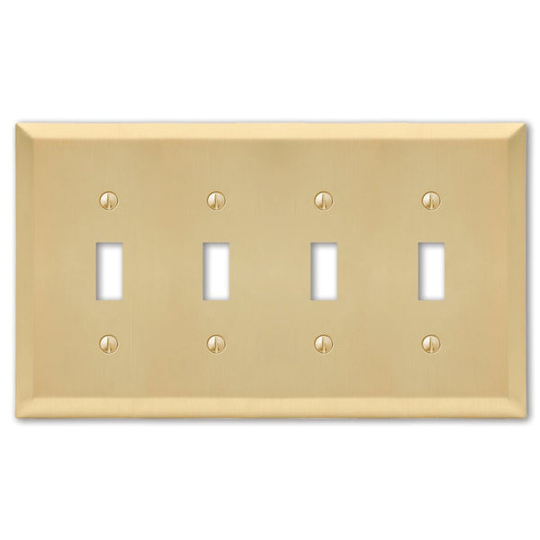 Century Satin Brass Steel - 4 Toggle Wallplate - Wallplate Warehouse 163T4SB 070686586709 4 Toggle