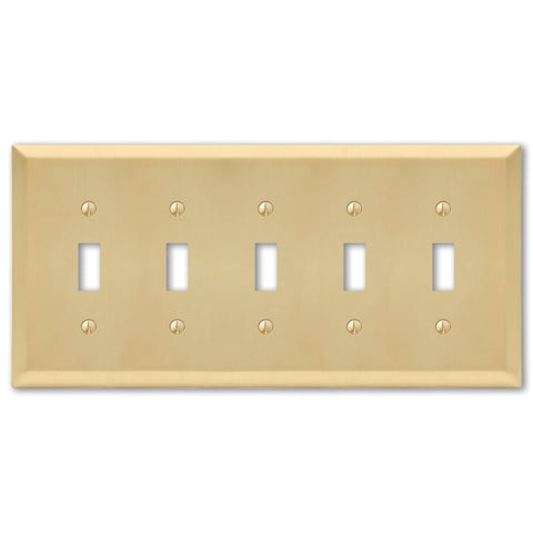 Century Satin Brass Steel - 5 Toggle Wallplate - Wallplate Warehouse 163T5SB 070686586716 5 Toggle