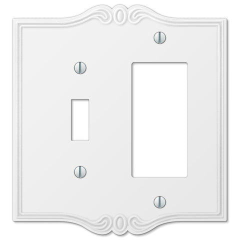 Charleston White Plastic - 1 Toggle / 1 Rocker Wallplate - Wallplate Warehouse 39TRW 070686575970 1 Toggle / 1 Rocker