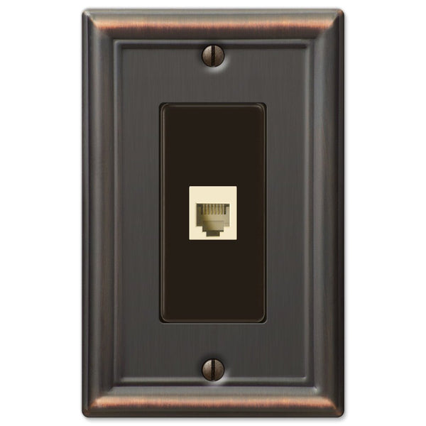 Chelsea Aged Bronze Steel - 1 Phone Jack Wallplate - Wallplate Warehouse 149PHDB 070686580226 Phone Jacks