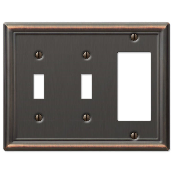 Chelsea Aged Bronze Steel - 2 Toggle / 1 Rocker Wallplate - Wallplate Warehouse 149TTRDB 070686559932 2 Toggle / 1 Rocker