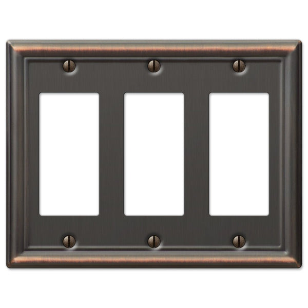 Chelsea Aged Bronze Steel - 3 Rocker Wallplate - Wallplate Warehouse 149RRRDB 070686559802 3 Rocker