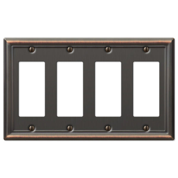 Chelsea Aged Bronze Steel - 4 Rocker Wallplate - Wallplate Warehouse 149R4DB 070686559826 4 Rocker
