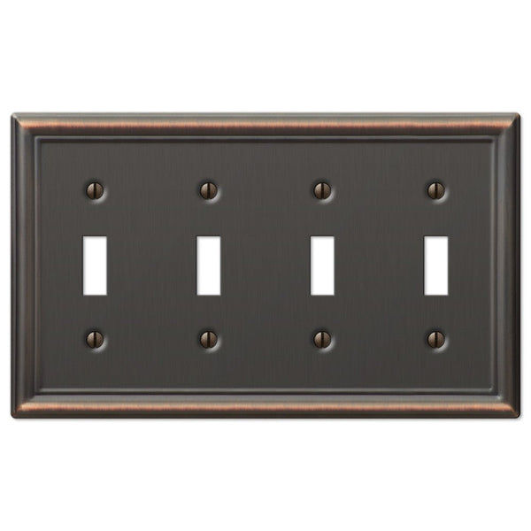 Chelsea Aged Bronze Steel - 4 Toggle Wallplate - Wallplate Warehouse 149T4DB 070686559819 4 Toggle
