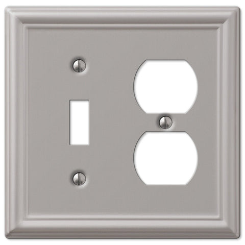 Chelsea Brushed Nickel Steel - 1 Toggle / 1 Duplex Wallplate - Wallplate Warehouse 149TDBN 070686559840 1 Toggle / 1 Duplex