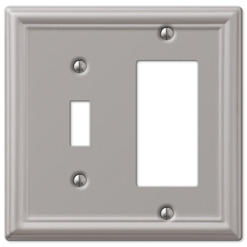 Chelsea Brushed Nickel Steel - 1 Toggle / 1 Rocker Wallplate - Wallplate Warehouse 149TRBN 070686559857 1 Toggle / 1 Rocker