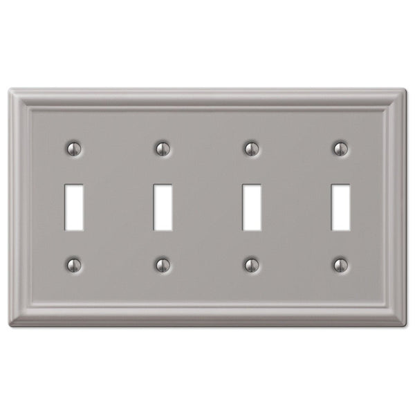 Chelsea Brushed Nickel Steel - 4 Toggle Wallplate - Wallplate Warehouse 149T4BN 070686559895 4 Toggle