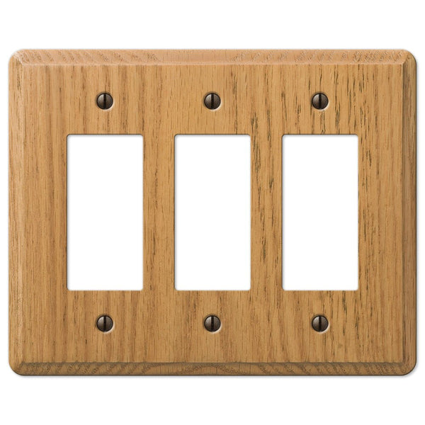 Contemporary Light Oak Wood - 3 Rocker Wallplate - Wallplate Warehouse 901RRRL 070686576885 3 Rocker