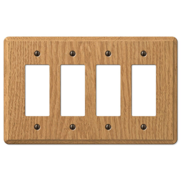 Contemporary Light Oak Wood - 4 Rocker Wallplate - Wallplate Warehouse 901R4L 070686576892 4 Rocker