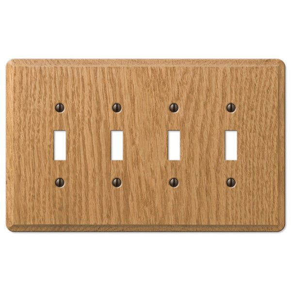 Contemporary Light Oak Wood - 4 Toggle Wallplate - Wallplate Warehouse 901T4L 070686576823 4 Toggle