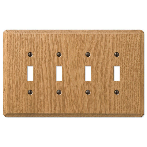 Contemporary Light Oak Wood - 4 Toggle Wallplate - Wallplate Warehouse 901T4L 070686576823 4 Toggle