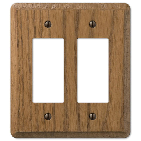 Contemporary Medium Oak Wood - 2 Rocker Wallplate - Wallplate Warehouse 901RR 070686576748 2 Rocker