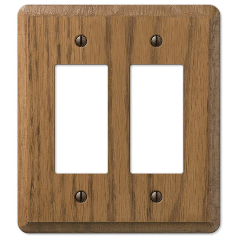 Contemporary Medium Oak Wood - 2 Rocker Wallplate - Wallplate Warehouse 901RR 070686576748 2 Rocker