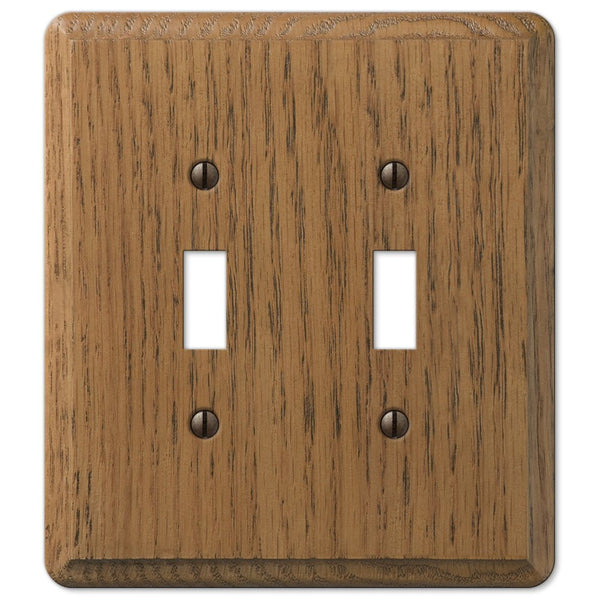 Contemporary Medium Oak Wood - 2 Toggle Wallplate - Wallplate Warehouse 901TT 070686576670 2 Toggle