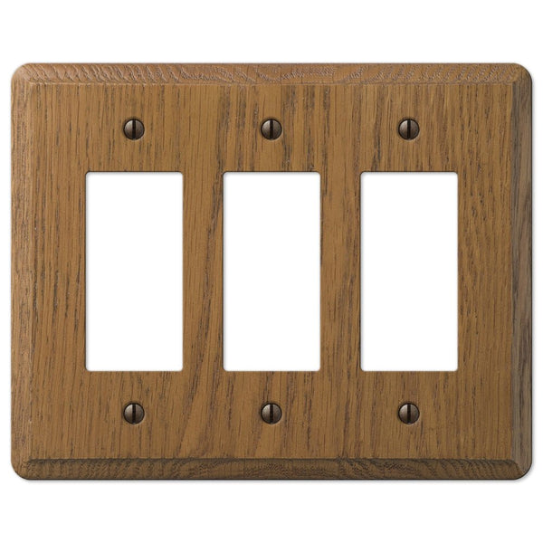Contemporary Medium Oak Wood - 3 Rocker Wallplate - Wallplate Warehouse 901RRR 070686576755 3 Rocker