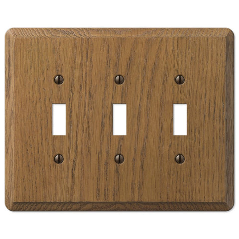 Contemporary Medium Oak Wood - 3 Toggle Wallplate - Wallplate Warehouse 901TTT 070686576687 3 Toggle
