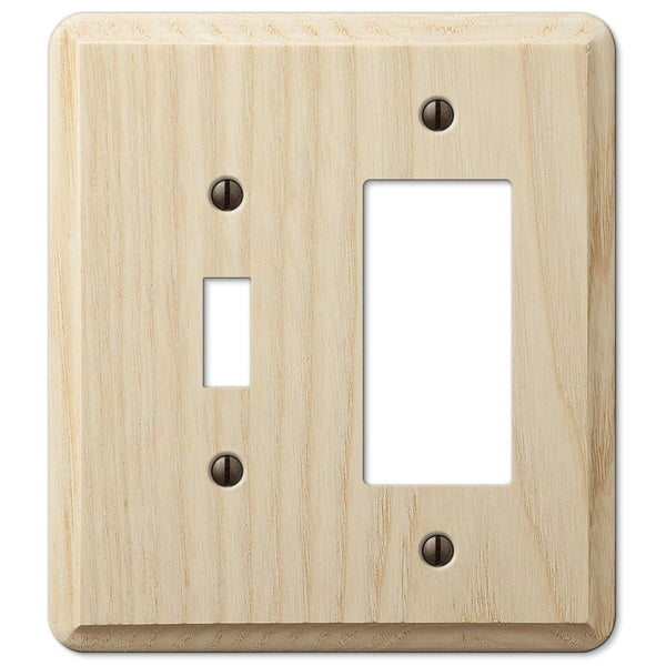 Contemporary Unfinished Ash Wood - 1 Toggle / 1 Rocker Wallplate - Wallplate Warehouse 401TR 070686577035 1 Toggle / 1 Rocker