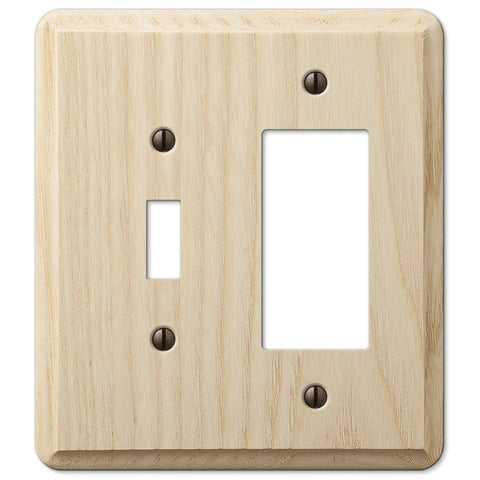 Contemporary Unfinished Ash Wood - 1 Toggle / 1 Rocker Wallplate - Wallplate Warehouse 401TR 070686577035 1 Toggle / 1 Rocker