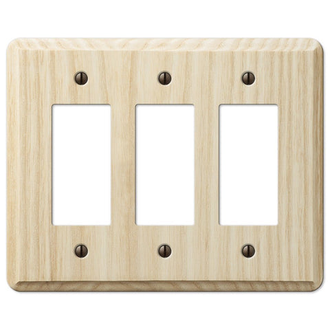 Contemporary Unfinished Ash Wood - 3 Rocker Wallplate - Wallplate Warehouse 401RRR 070686577011 3 Rocker