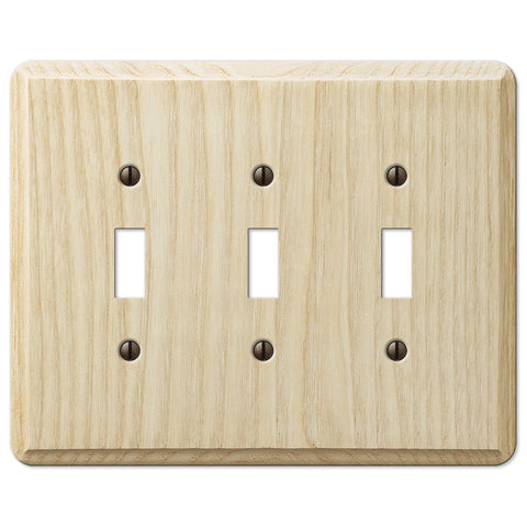Contemporary Unfinished Ash Wood - 3 Toggle Wallplate - Wallplate Warehouse 401TTT 070686576946 3 Toggle