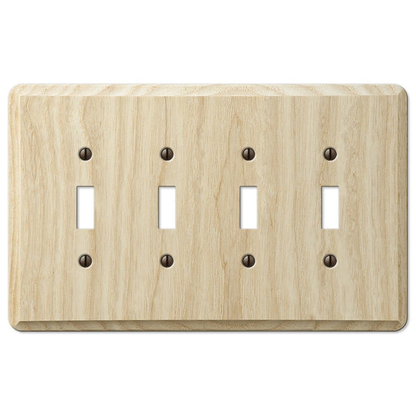 Contemporary Unfinished Ash Wood - 4 Toggle Wallplate - Wallplate Warehouse 401T4 070686576953 4 Toggle