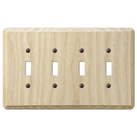 Contemporary Unfinished Ash Wood - 4 Toggle Wallplate - Wallplate Warehouse 401T4 070686576953 4 Toggle